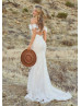 Beaded Ivory Lace Tulle Keyhole Back Boho Chic Wedding Dress